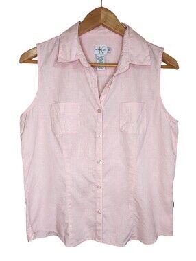 Calvin Klein Jeans Sleeveless Button-up Flax Cotton Shirt Pink Womens Medium
